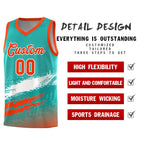 Custom Aqua White and Orange Graffiti Pattern Sports Uniform Basketball Jersey