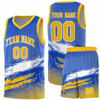 Custom Royal White and Yellow Graffiti Pattern Sports Uniform Basketball Jersey