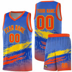 Custom Royal Gold and Orange Graffiti Pattern Sports Uniform Basketball Jersey