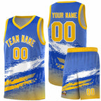 Custom Royal White and Yellow Graffiti Pattern Sports Uniform Basketball Jersey