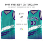 Custom Aqua White and Purple Graffiti Pattern Sports Uniform Basketball Jersey