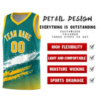 Custom Aqua White and Yellow Graffiti Pattern Sports Uniform Basketball Jersey