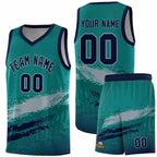 Custom Aqua Gray and Navy Graffiti Pattern Sports Uniform Basketball Jersey