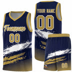 Custom Navy White and Old Gold Graffiti Pattern Sports Uniform Basketball Jersey