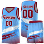 Custom Powder Blue White and Crimson Graffiti Pattern Sports Uniform Basketball Jersey