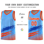 Custom Powder Blue Royal and Orange Graffiti Pattern Sports Uniform Basketball Jersey