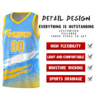 Custom Powder Blue White and Yellow Graffiti Pattern Sports Uniform Basketball Jersey