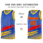 Custom Royal Red and Yellow Graffiti Pattern Sports Uniform Basketball Jersey