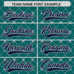 Custom Aqua Navy-Gray Personalized Plaid Design Authentic Baseball Jersey