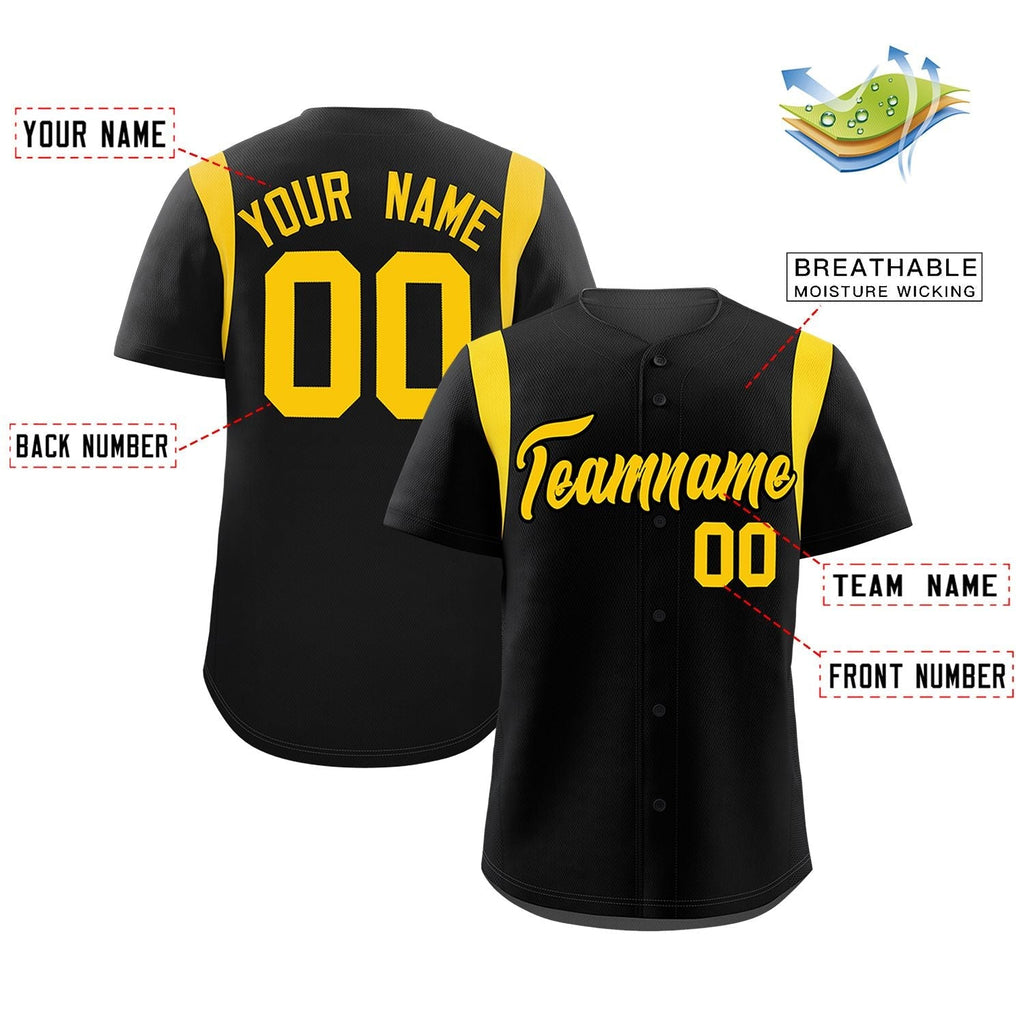 Custom Black Gold Classic Style Personalized Full Button Authentic Baseball Jersey
