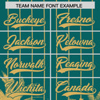 Custom Aqua Old Gold Pinstripe Coconut Tree Pattern Authentic Baseball Jersey