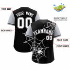 Custom Black Gray Spider Web Pattern Raglan Sleeves Authentic Baseball Jersey
