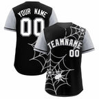 Custom Black Gray Spider Web Pattern Raglan Sleeves Authentic Baseball Jersey