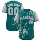 Custom Aqua Gray Spider Web Pattern Raglan Sleeves Authentic Baseball Jersey