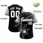 Custom Black Gray Spider Web Pattern Raglan Sleeves Authentic Baseball Jersey