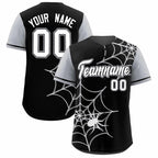 Custom Black Gray Spider Web Pattern Raglan Sleeves Authentic Baseball Jersey