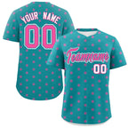 Custom Aqua Pink Personalized Polka Dot Graffiti Pattern Authentic Baseball Jersey