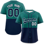Custom Aqua Navy Personalized Half Stripe Design Authentic Baseball Jersey