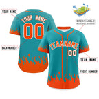 Custom Aqua Orange Personalized Flame Graffiti Pattern Authentic Baseball Jersey
