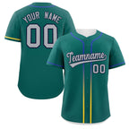 Custom Aqua Light Gray Personalized Gradient Ribbed Design Authentic Baseball Jersey