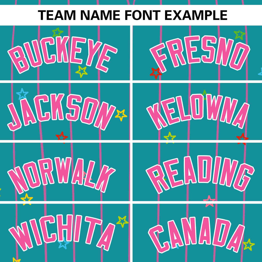 Custom Aqua Pink Stripe Fashion Personalized Star Pattern Authentic Baseball Jersey