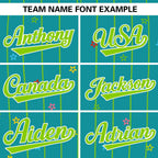 Custom Aqua Neon Green Stripe Fashion Personalized Star Pattern Authentic Baseball Jersey