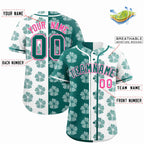 Custom Aqua White Split Fashion Flower Graffiti Pattern Authentic Baseball Jersey