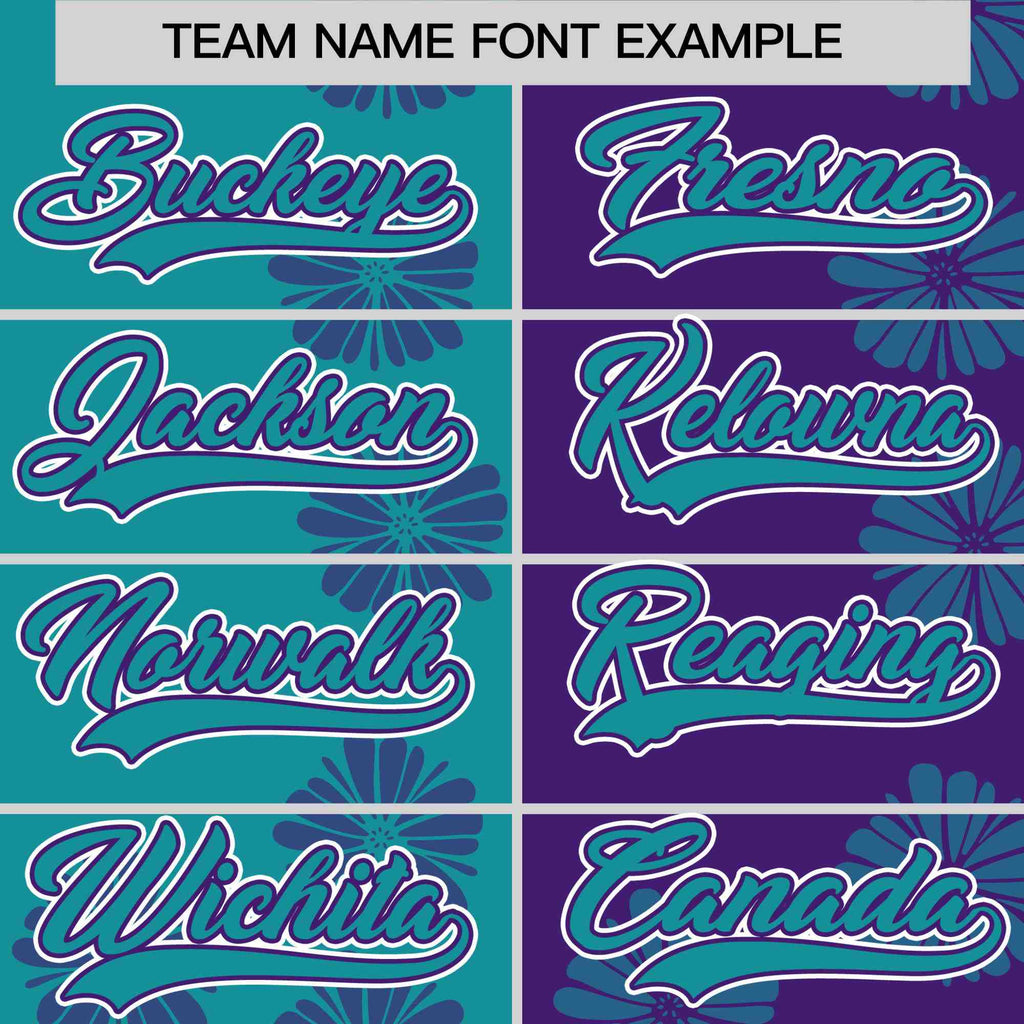 Custom Aqua Purple Split Fashion Flower Graffiti Pattern Authentic Baseball Jersey