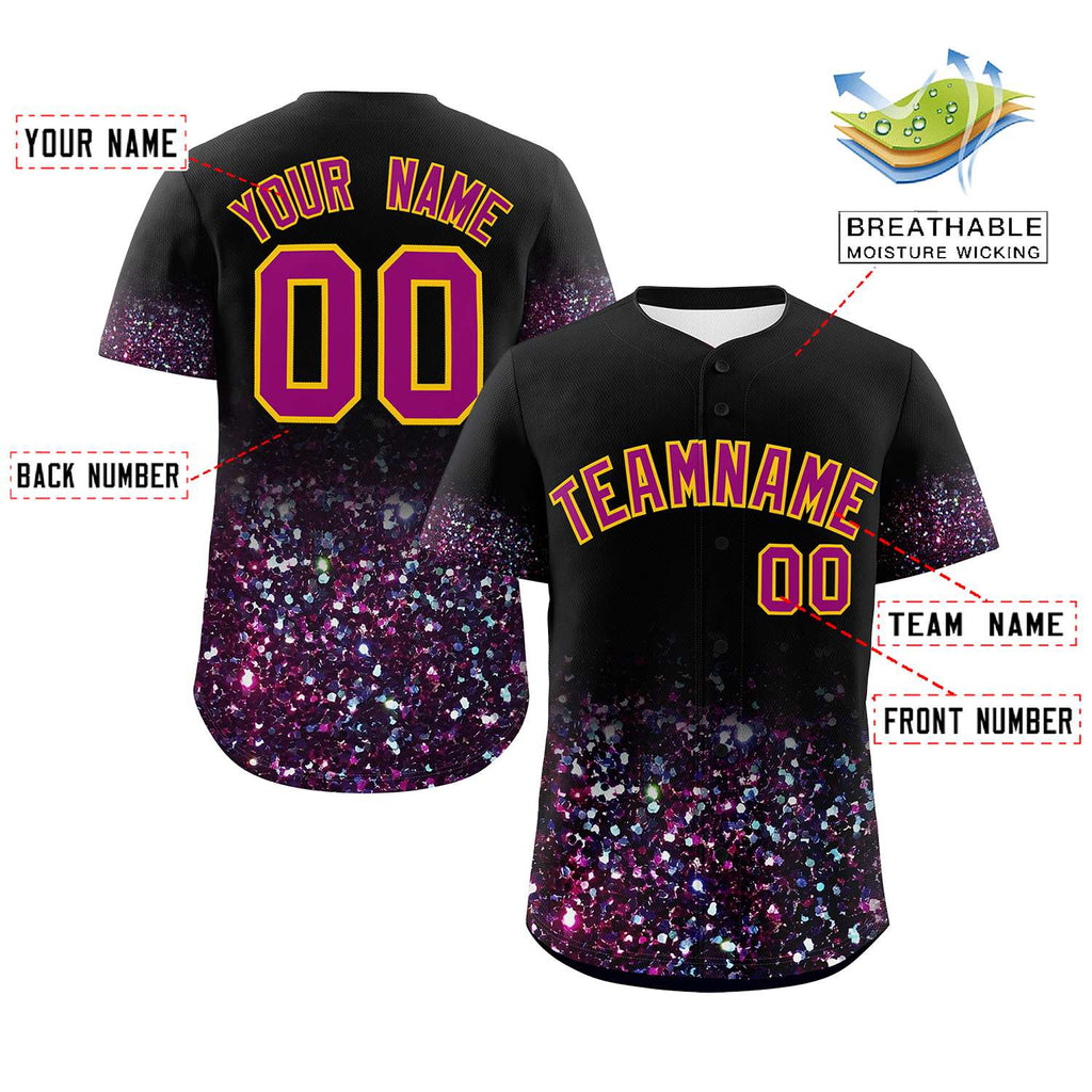 Custom Black Dark Pink Sparkle-Effect Pattern Gradient Fashion Authentic Baseball Jersey