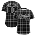 Custom Black Gray Personalized Plaid Design Authentic Baseball Jersey
