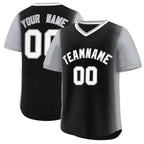 Custom Black Gray Personalized Raglan Sleeves Authentic Pullover Baseball Jersey