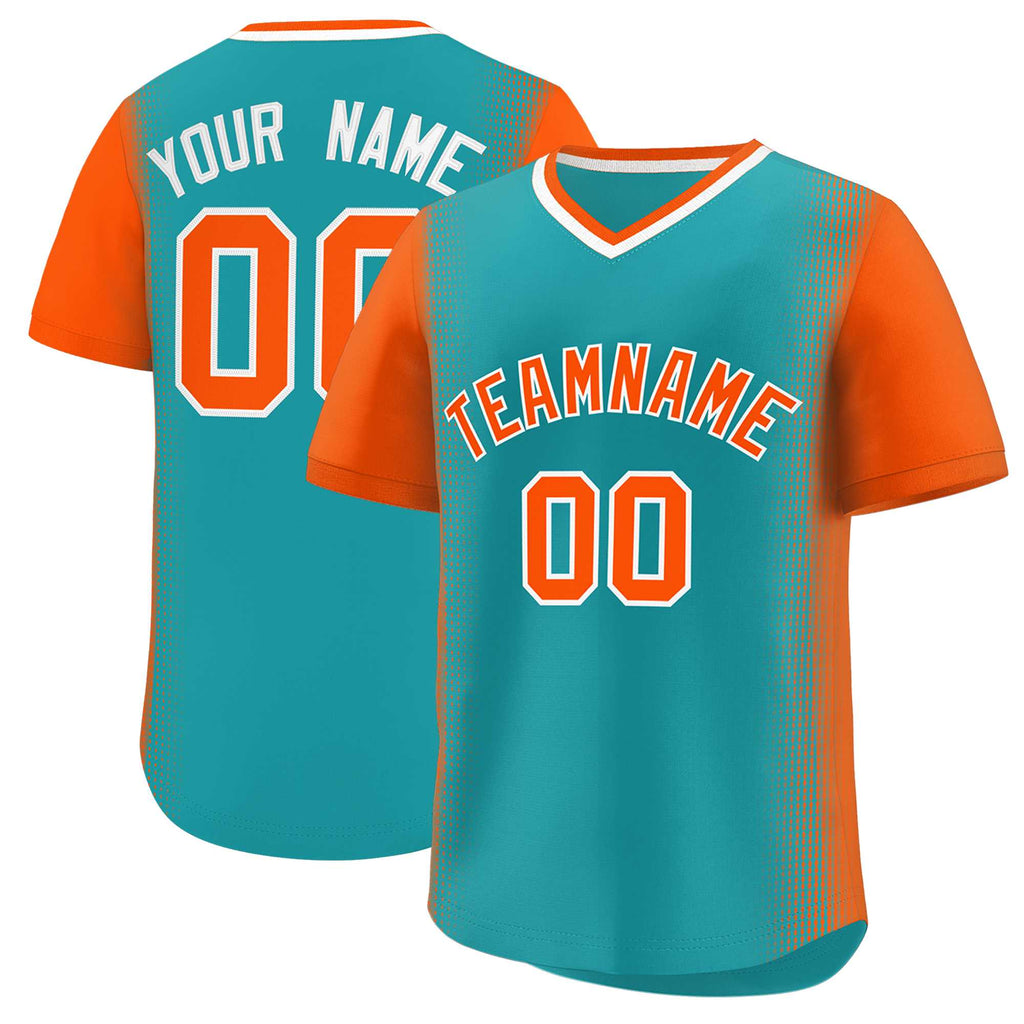 Custom Aqua Orange Personalized Raglan Sleeves Authentic Pullover Baseball Jersey