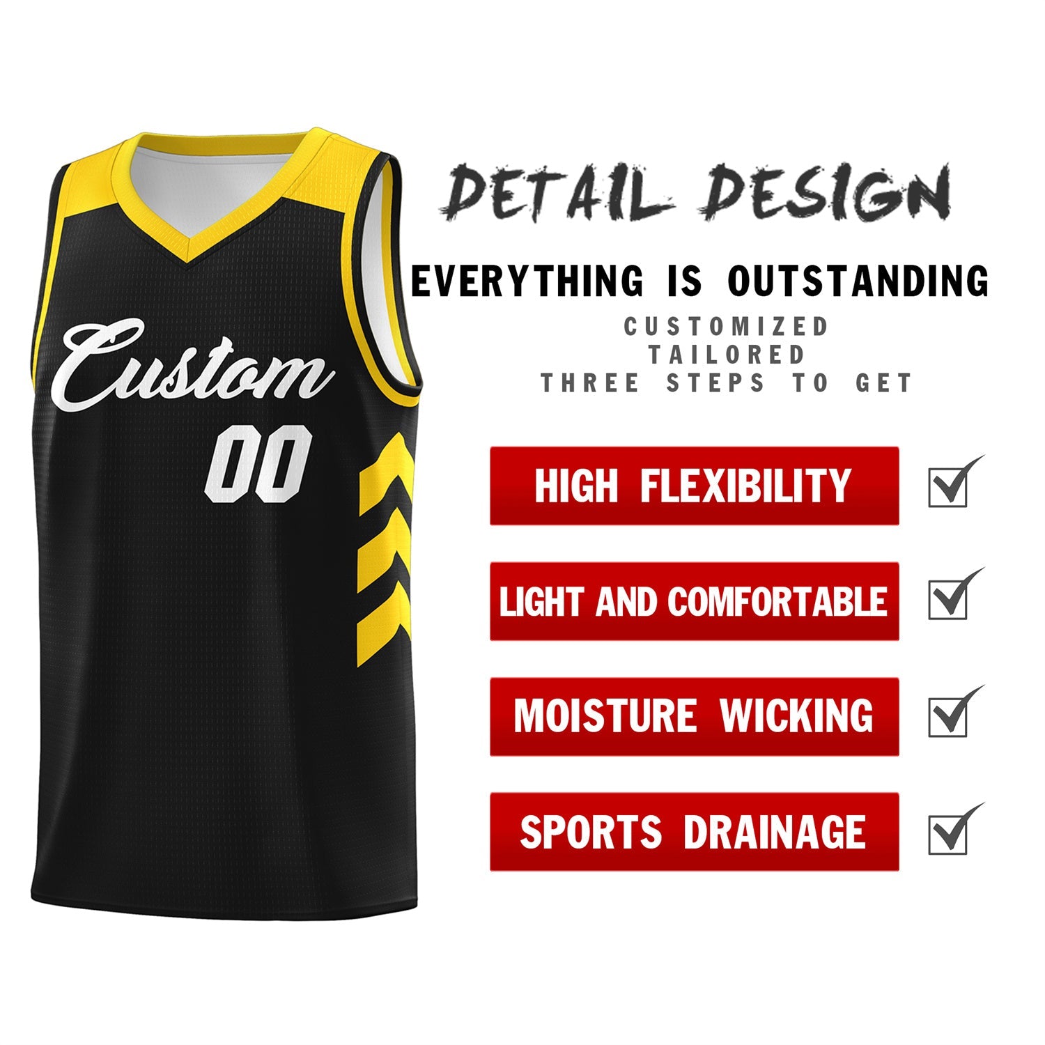 Custom Black White-Yellow Classic Tops Athletic Basketball Jersey