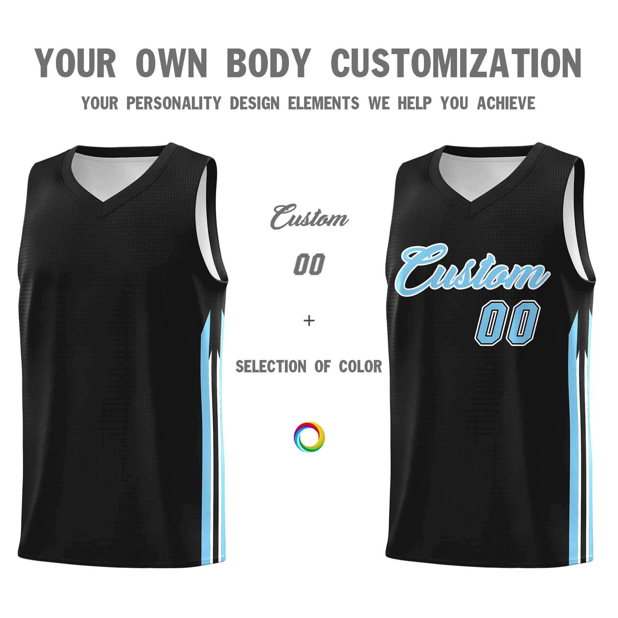 Custom Black Light Blue-Classic Tops Mesh Sport Basketball Jersey