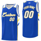 Custom Blue White-Yellow Classic Tops Style Mesh Sport Basketball Jersey