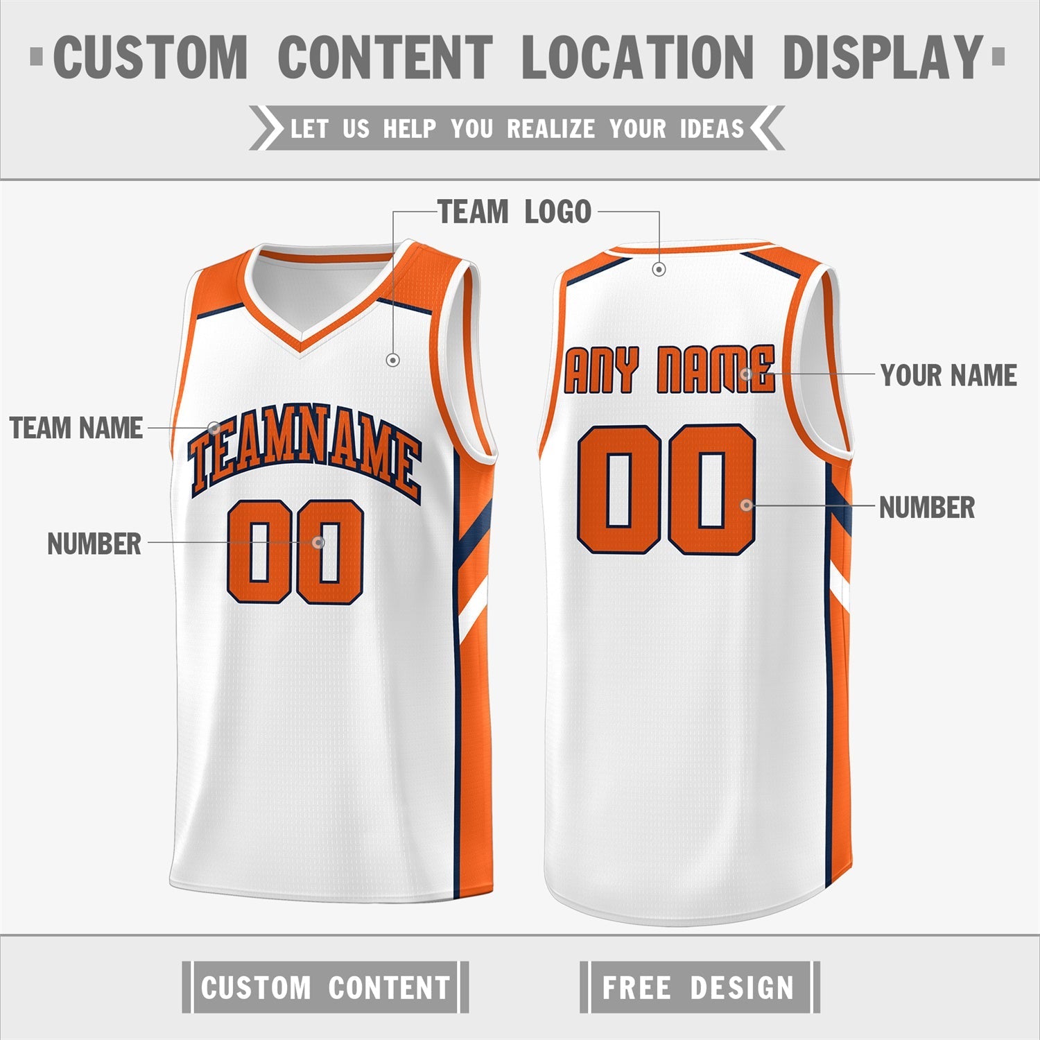 Custom White Orange-Navy Classic Tops Men/Boy Athletic Basketball Jersey