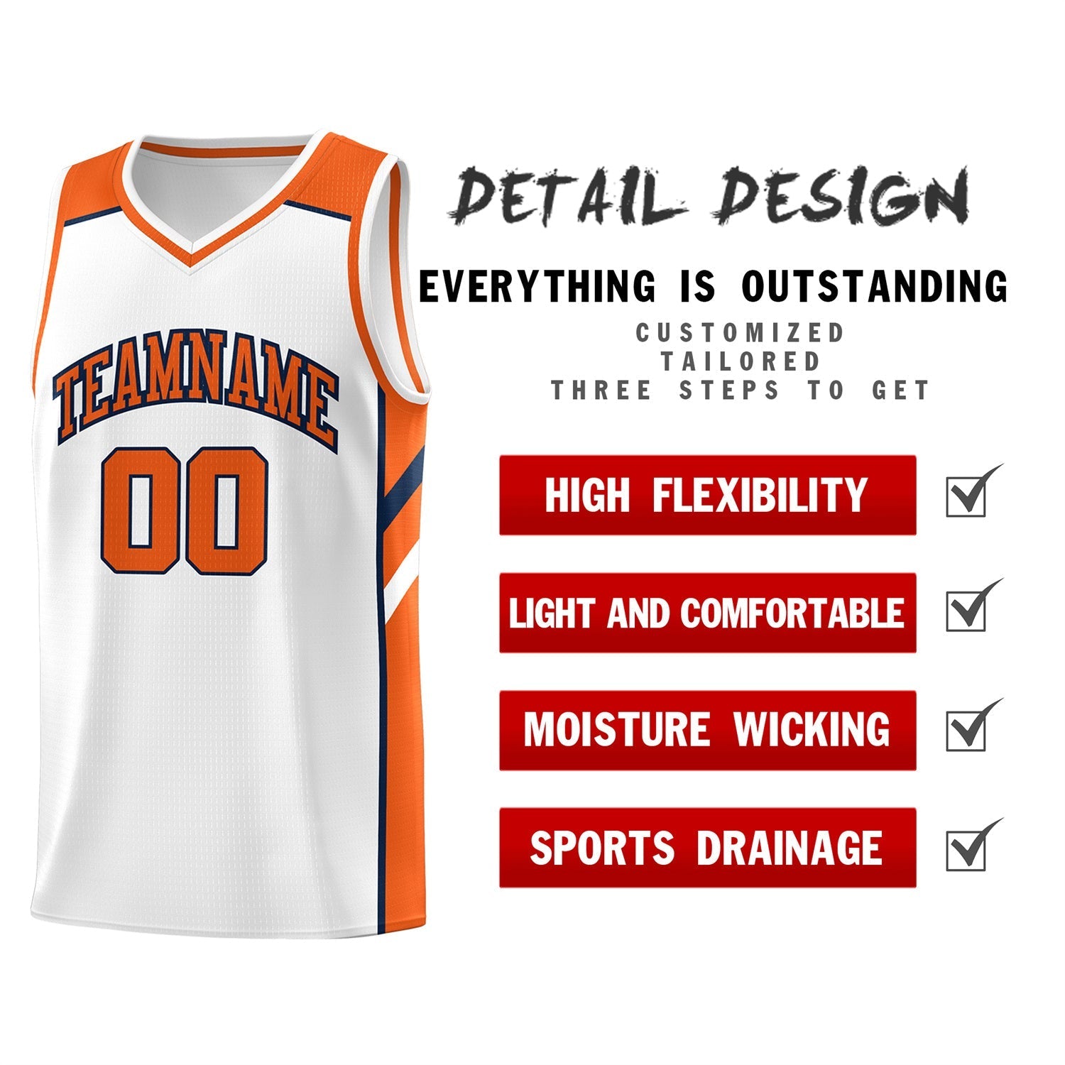 Custom White Orange-Navy Classic Tops Men/Boy Athletic Basketball Jersey