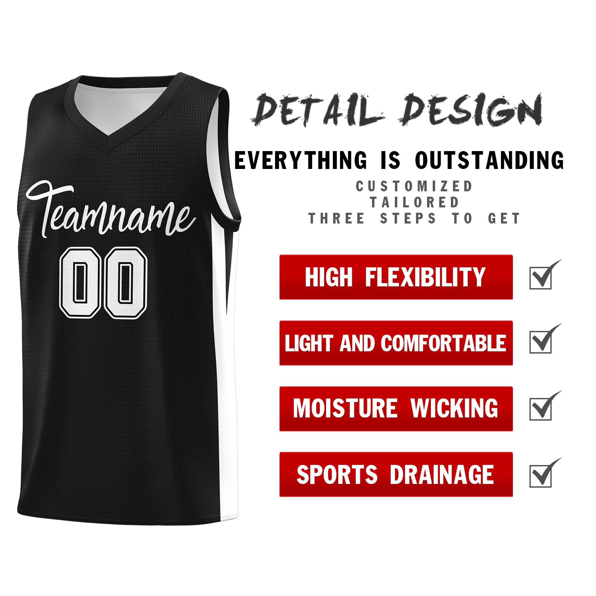Custom Black White Classic Tops Mesh Sport Basketball Jersey