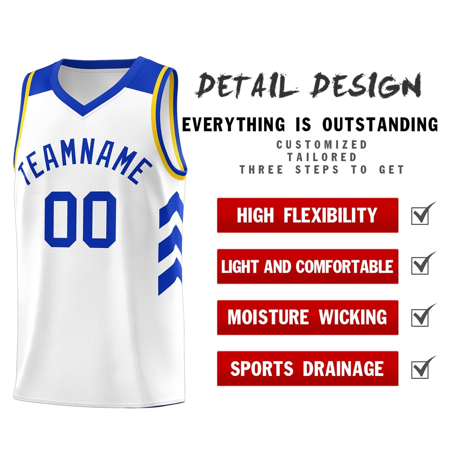 Custom White Royal-Yellow Classic Tops Men/Boy Athletic Basketball Jersey
