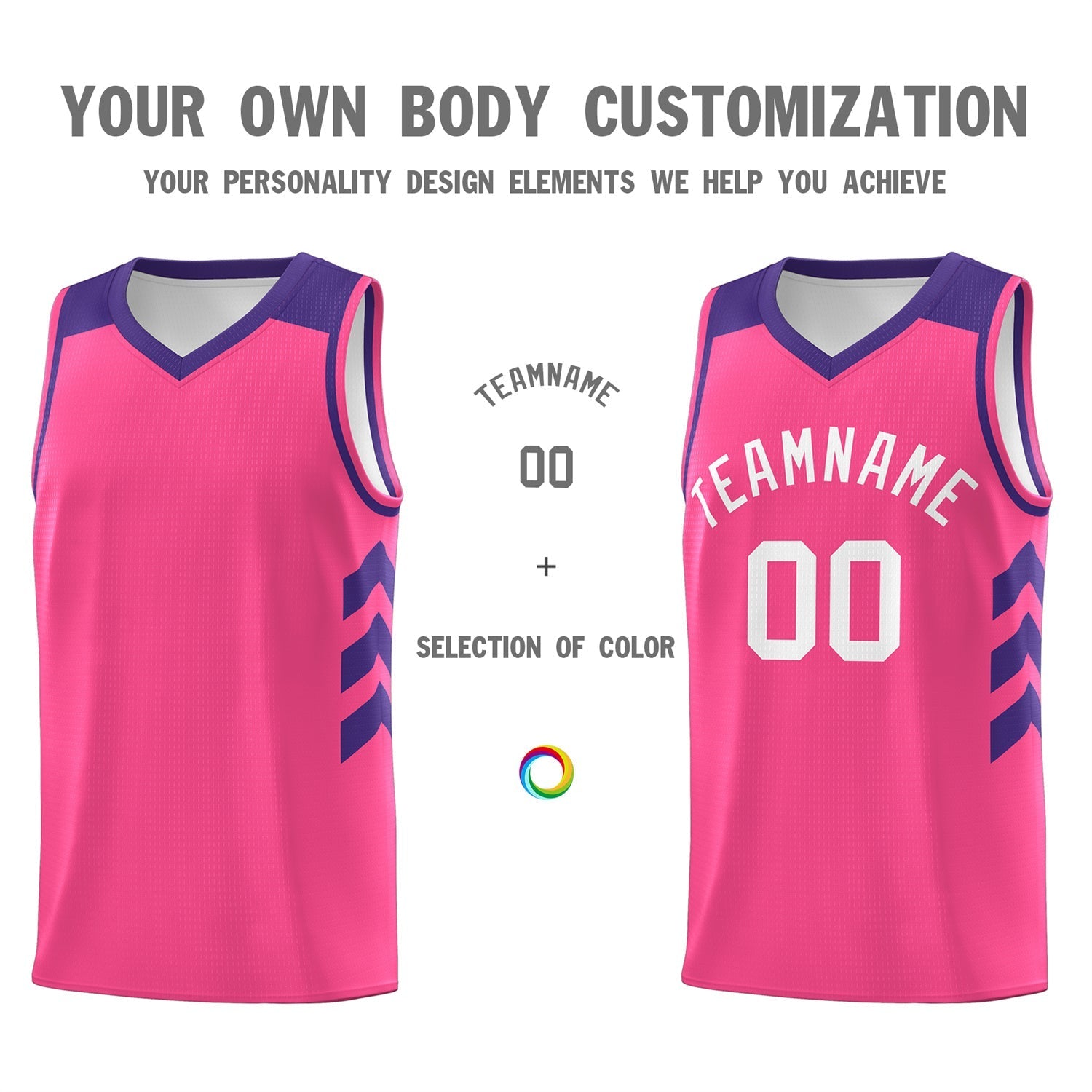 Custom  Pink Purple-White Classic Tops Breathable Basketball Jersey