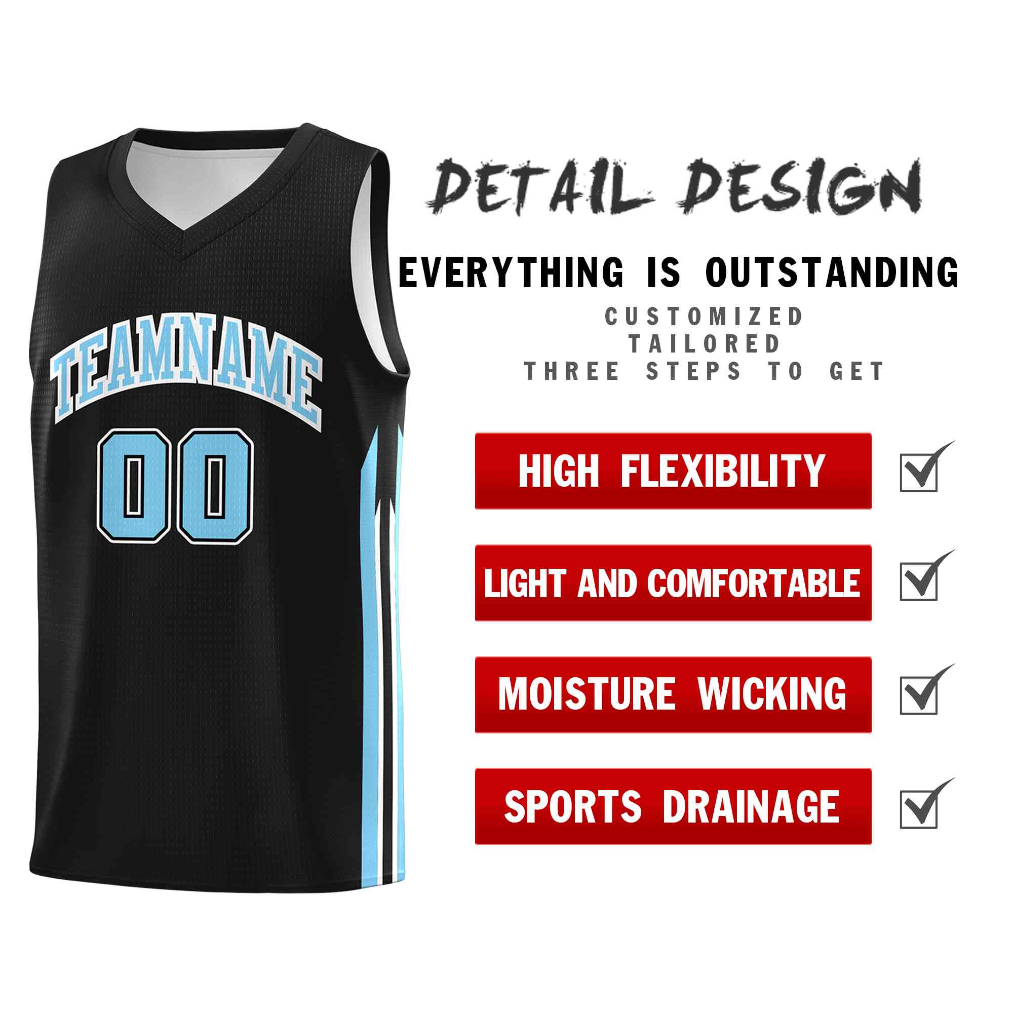 Custom Black Light Blue-Classic Tops Mesh Sport Bull Basketball Jersey