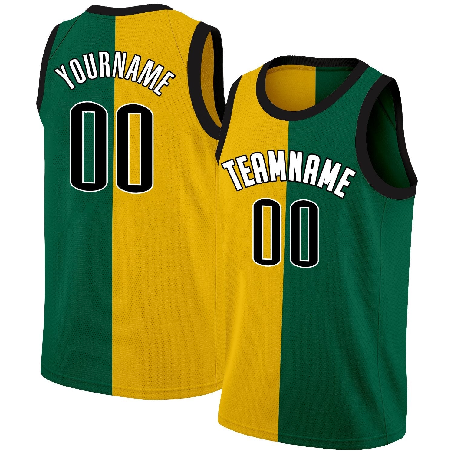 Custom Yellow Green -White Split Fashion Tops Basketball Jersey