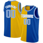 Custom Yellow Blue-White Split Fashion Tops Basketball Jersey