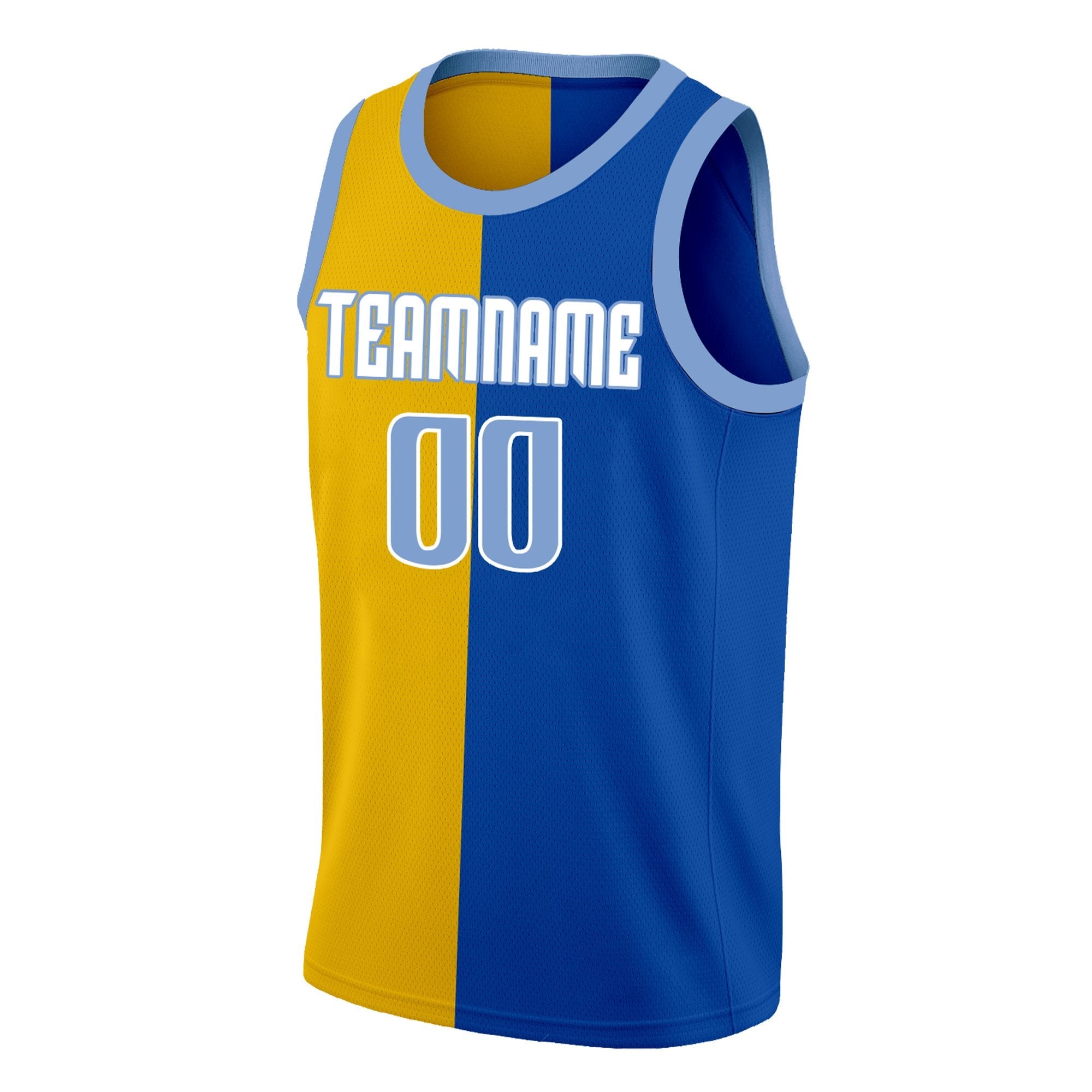 Custom Yellow Blue-White Split Fashion Tops Basketball Jersey