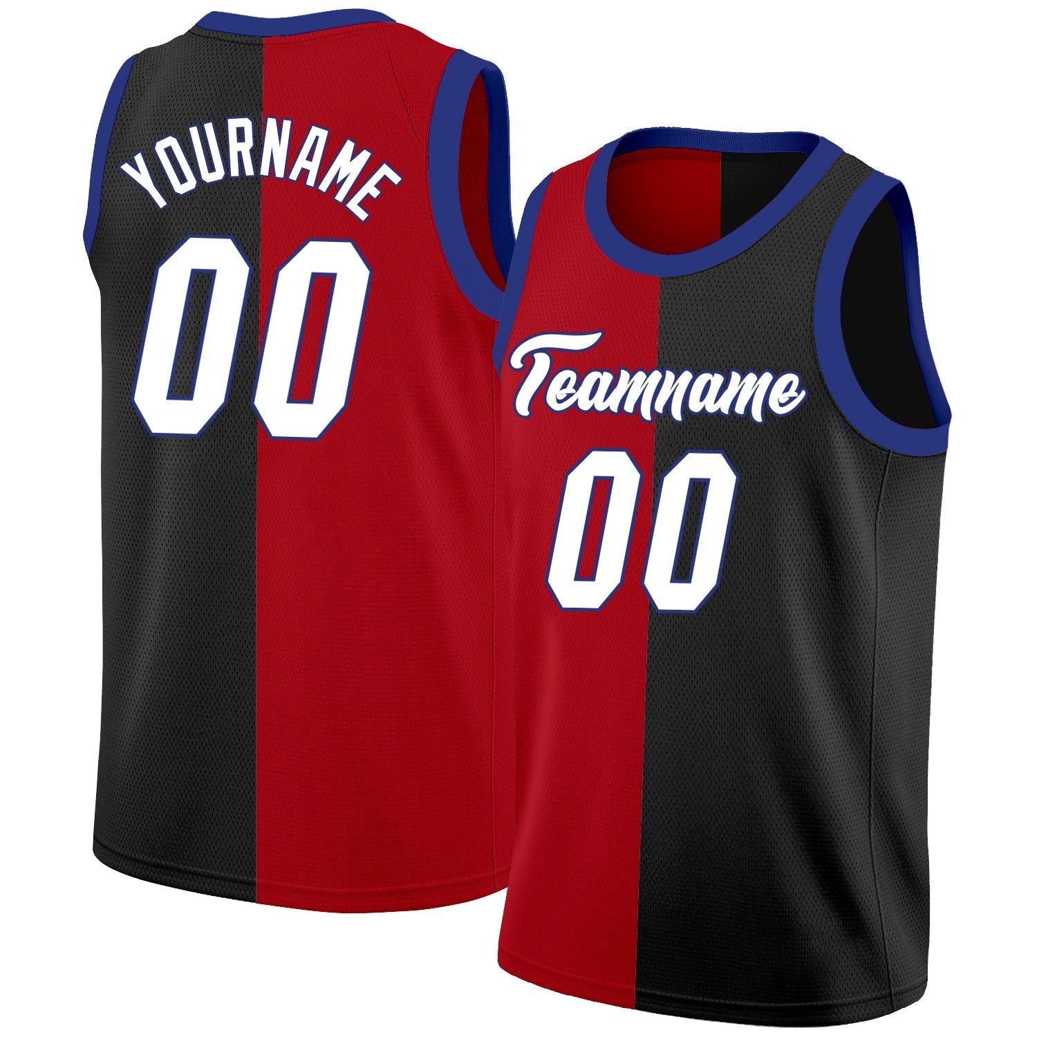 Custom Red Black-White Split Fashion Tops Basketball Jersey