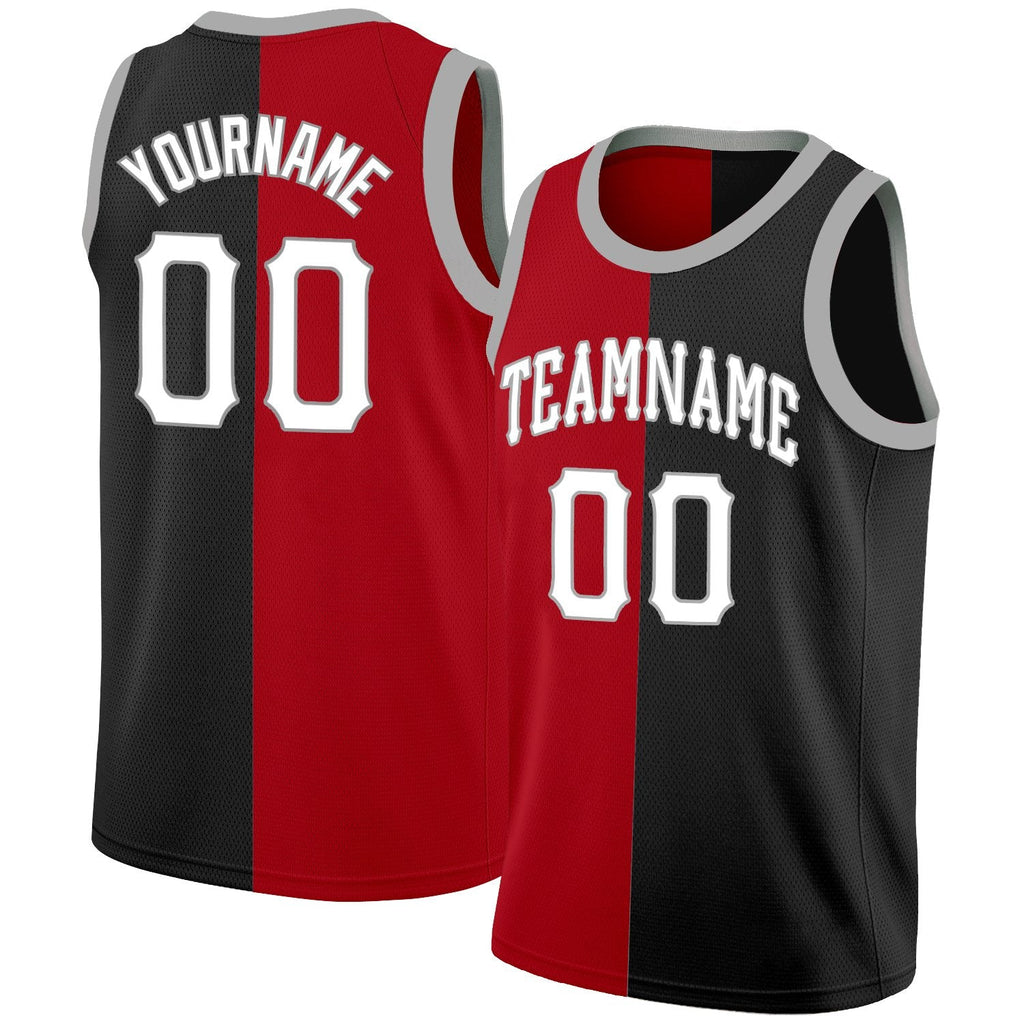 Custom Red Black-White Split Fashion Tops Basketball Jersey