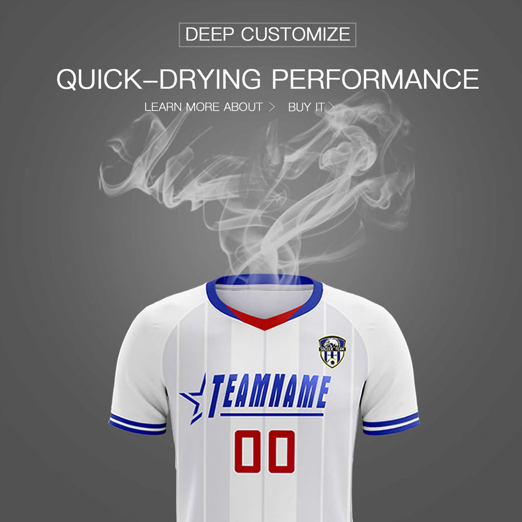 Custom White Classic Striped Personalized Soccer Tops/Sets Jersey