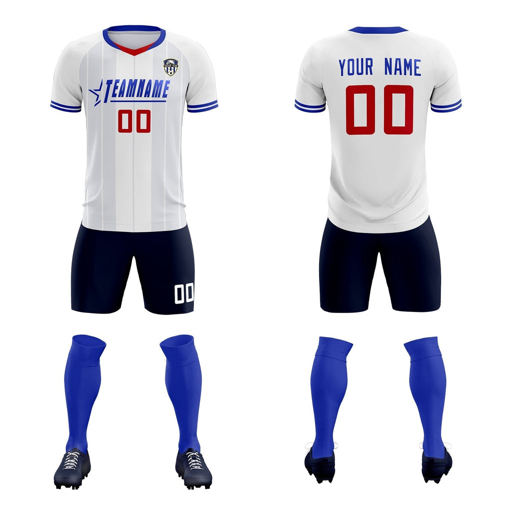 Custom White Classic Striped Personalized Soccer Tops/Sets Jersey