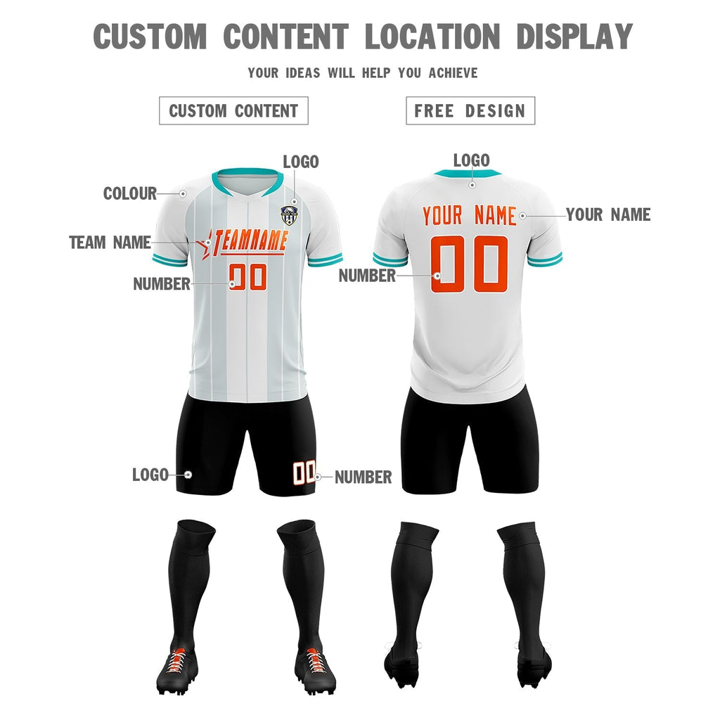 Custom White Classic Striped Personalized Soccer Tops/Sets Jersey