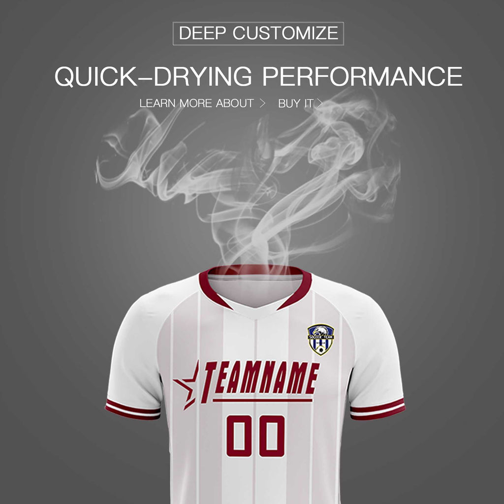 Custom White Classic Striped Personalized Soccer Tops/Sets Jersey